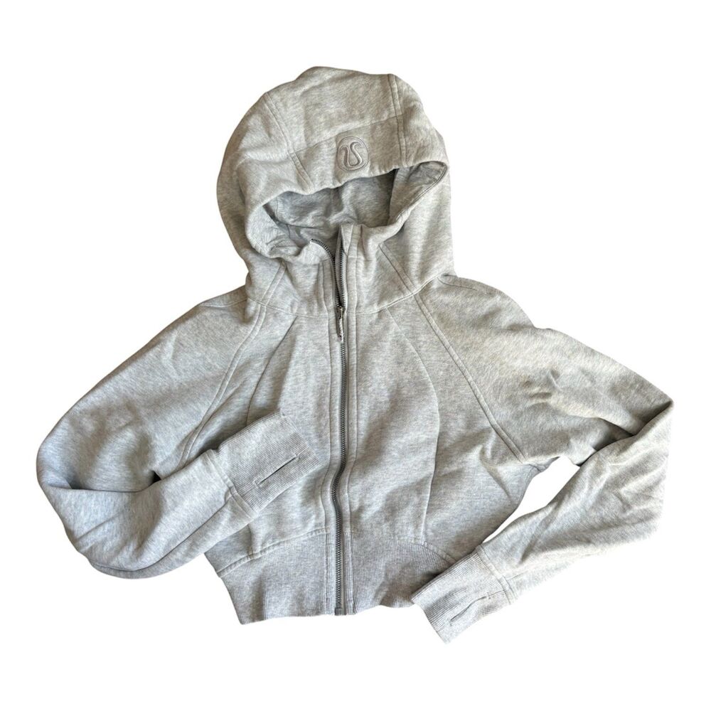 Lululemon Women's Scuba Full-Zip Cropped Hoodie Core Ultra Light Grey Size, 2